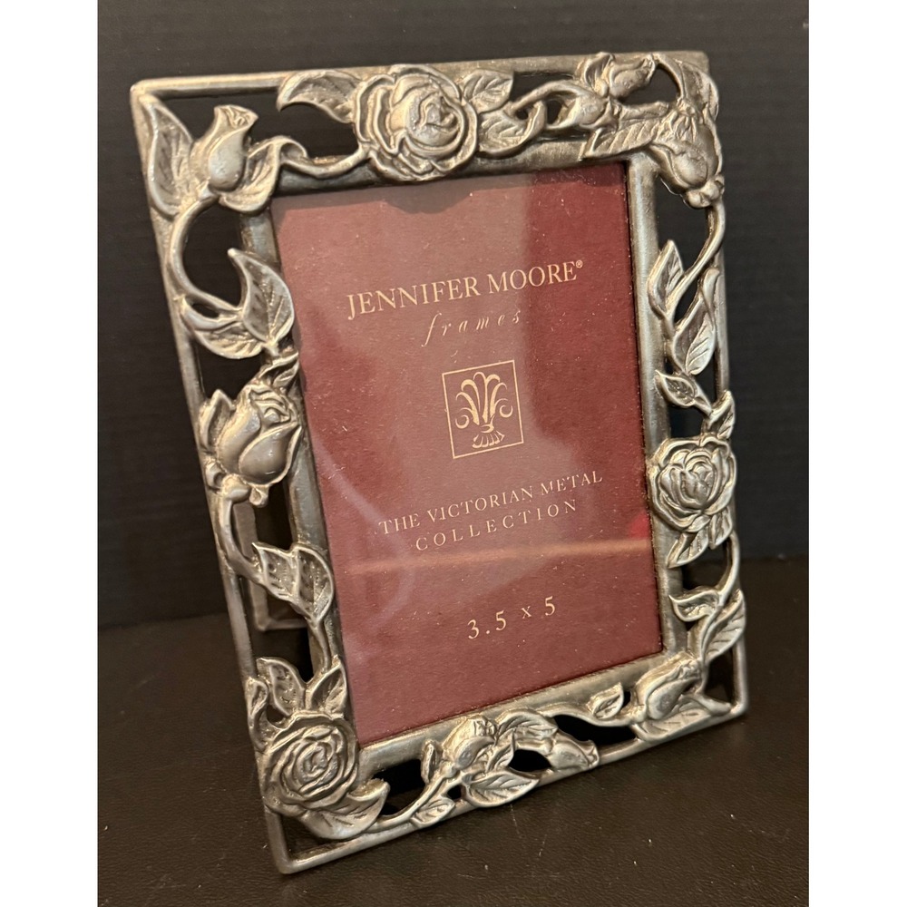 Jennifer Moore 3.5x5 Picture Frame Silver Tone Victorian Metal Rose Floral